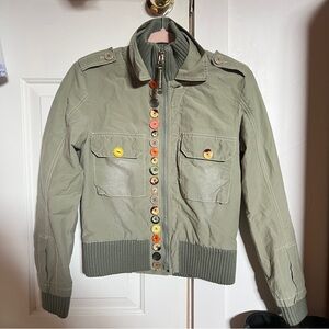 Vintage Army green jacket with high neck and button details